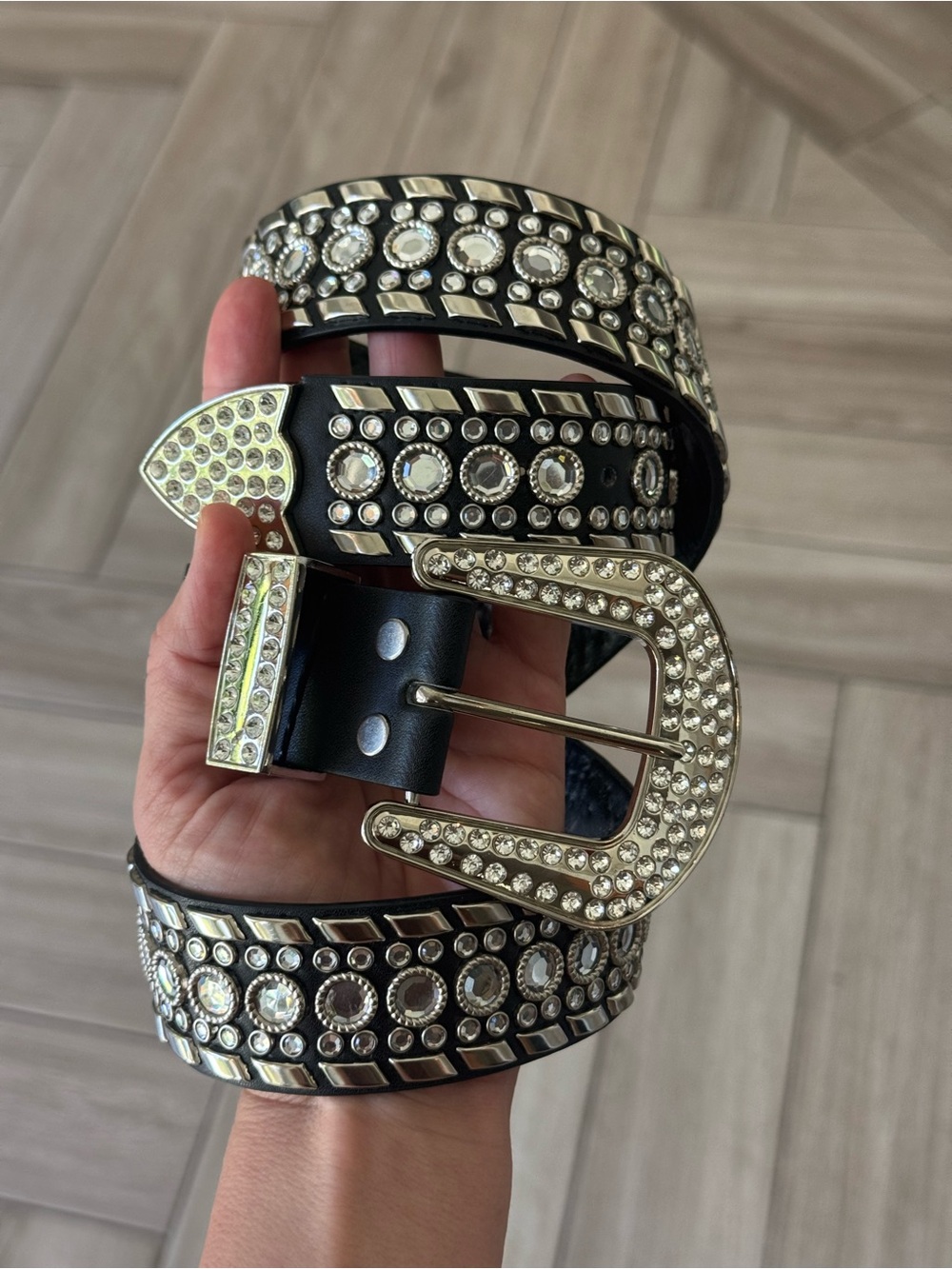Embellished Black Women's Crystal Rhinestone Western Belt L